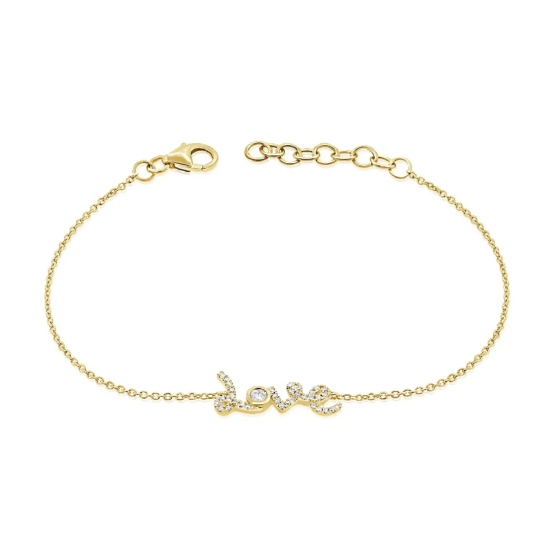 Ladies bracelets with nebula charms -14K Gold Diamond "Love" Bracelet