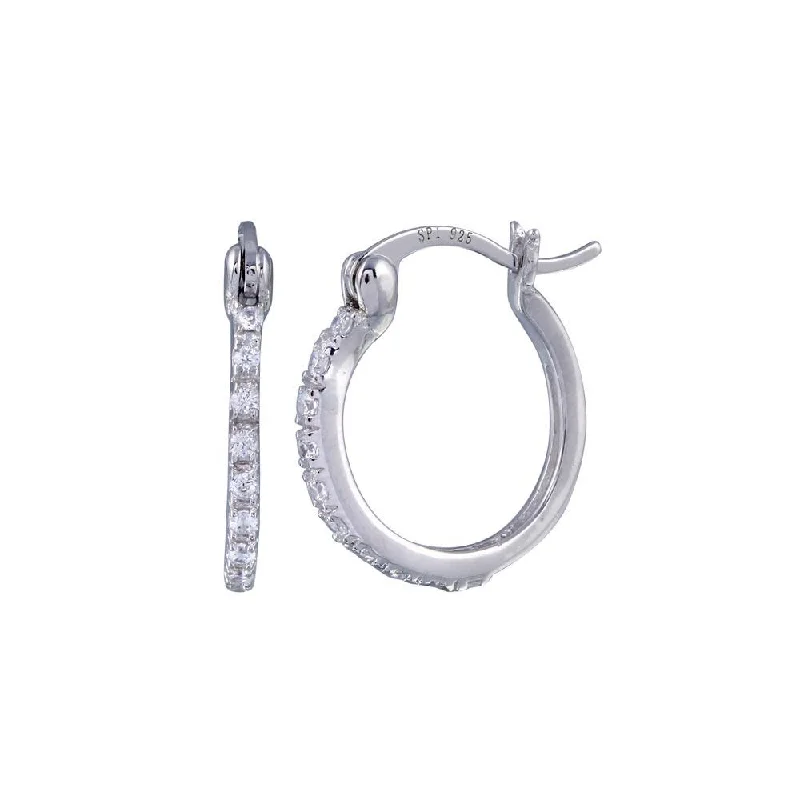 ladies-party-pearl-earrings-Silver 925 Rhodium Plated Round CZ huggie hoop Earrings - STE00589