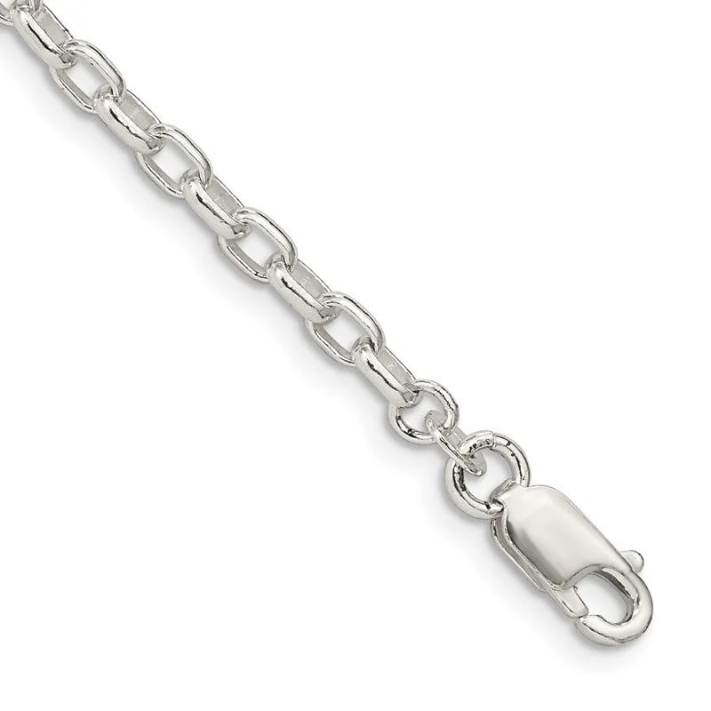 Ladies bracelets for influencers -Sterling Silver 3.2mm Oval Fancy Rolo Chain Bracelet