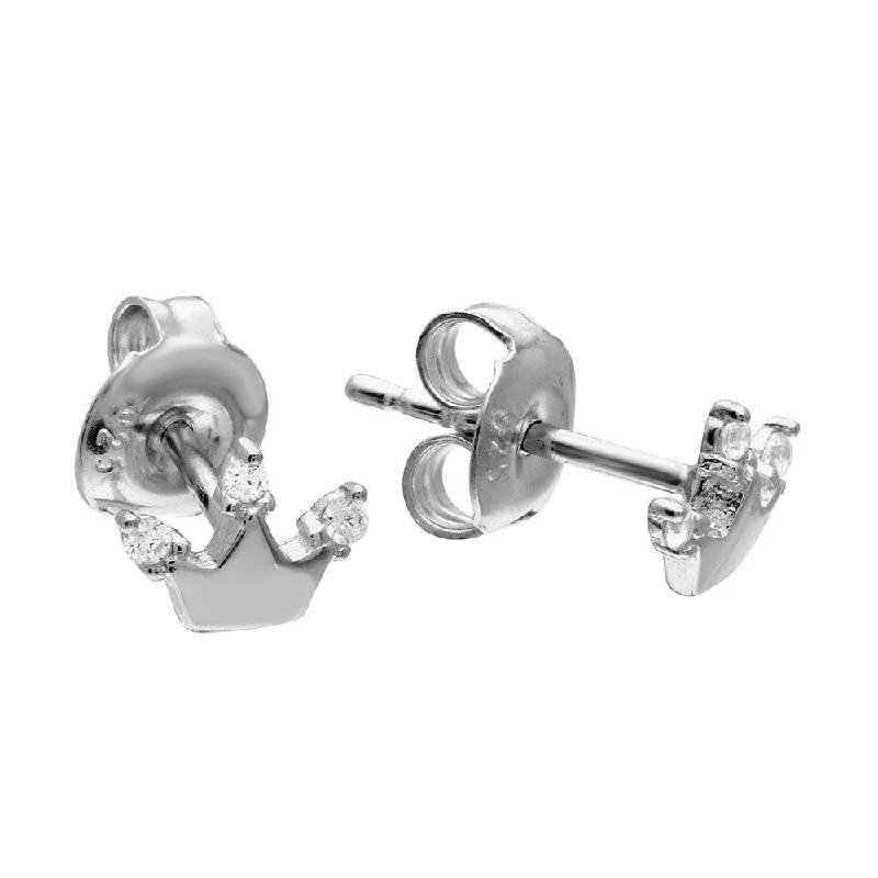 ladies-moon-earrings-Silver 925 Rhodium Plated Crown CZ Stud Earrings - GME00075RH