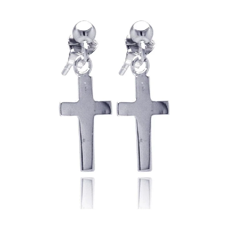 ladies-star-hoop-earrings-Silver 925 Rhodium Plated Cross Dangling Stud Earrings - STE00760