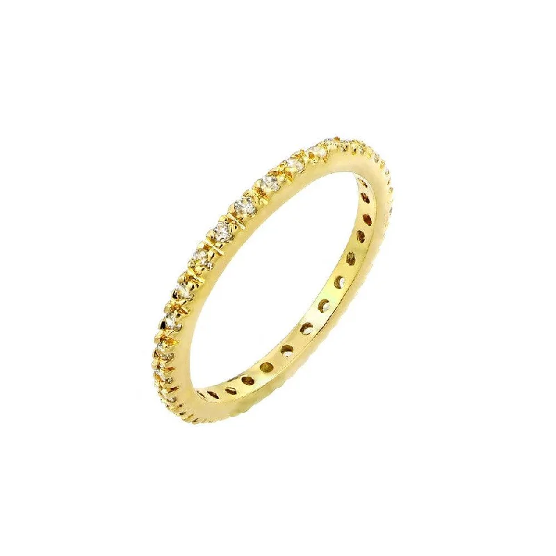 ladies ring graceful wave pattern-Silver 925 Gold Plated Plated Clear CZ Inlay Eternity Ring - BGR00339GP