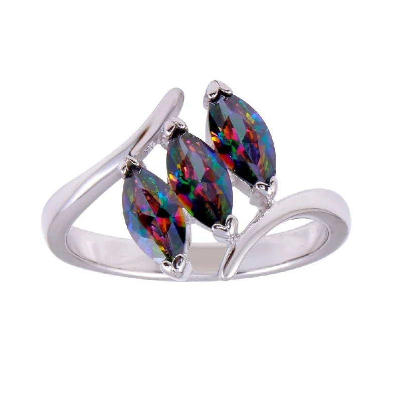 ladies ring winter snowflake-Rhodium Plated 925 Sterling Silver 3 Oval Mystic Topaz CZ Ring - BGR01260