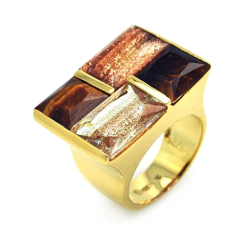 ladies ring personalized date detail-Clearance-Silver 925 Gold Plated Multi Colored Stone Square Ring - BGR00267