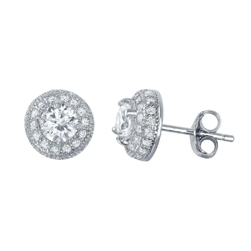 ladies-everyday-diamond-earrings-Silver 925 Rhodium Plated Round Clear CZ Dome Stud Earrings - BGE00454