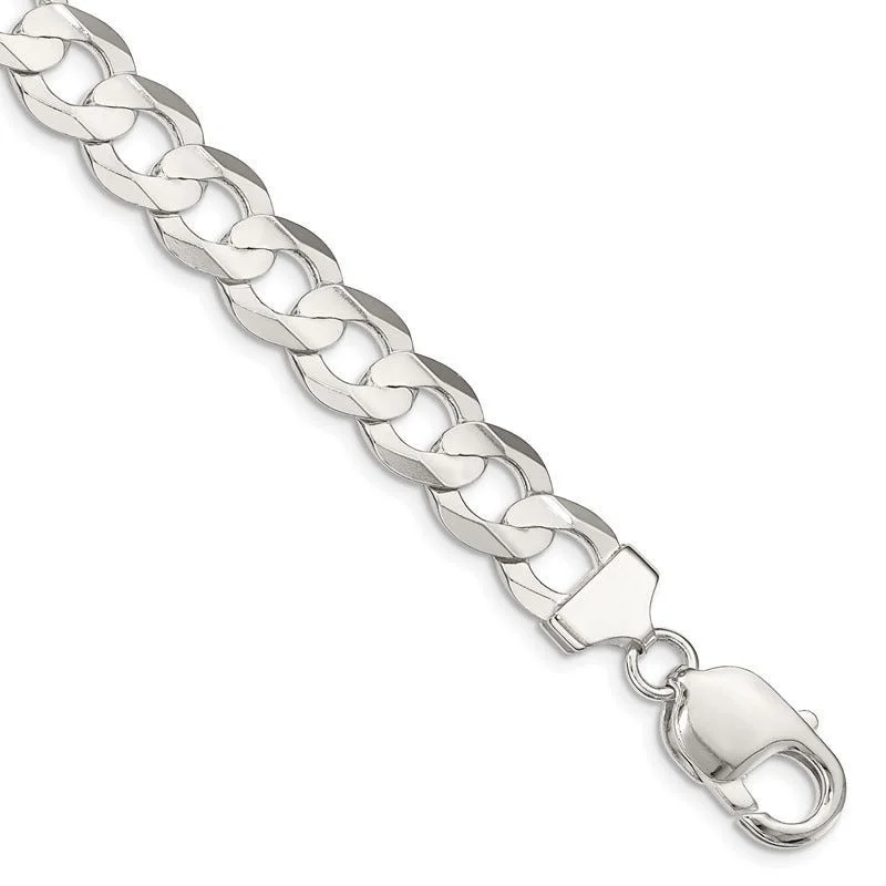 Ladies bracelets custom made -Sterling Silver 9.75mm Concave Beveled Curb Chain Bracelet