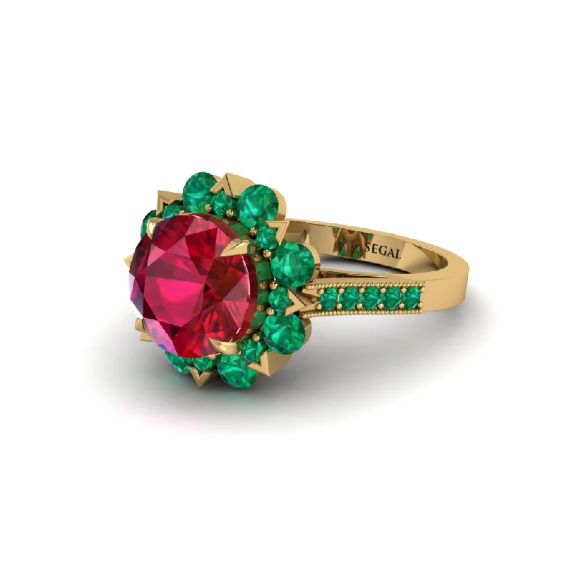 engagement-gold-vintage-ring-Ruby Halo Sunburst Engagement Ring - Winter No. 25