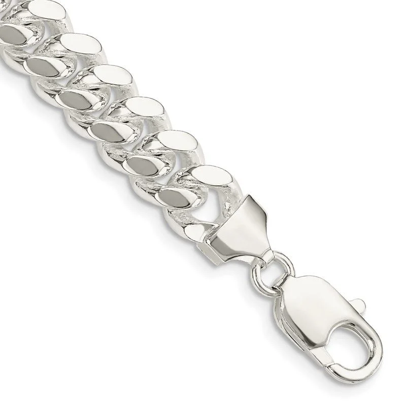 Ladies bracelets with planet charms -Sterling Silver 9mm Polished Domed Curb Chain Bracelet