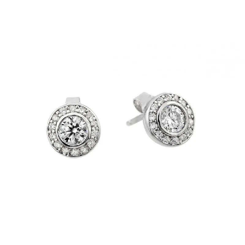 ladies-birthstone-drop-earrings-Silver 925 Rhodium Plated Round Clear CZ Stud Earrings - STE00965RH