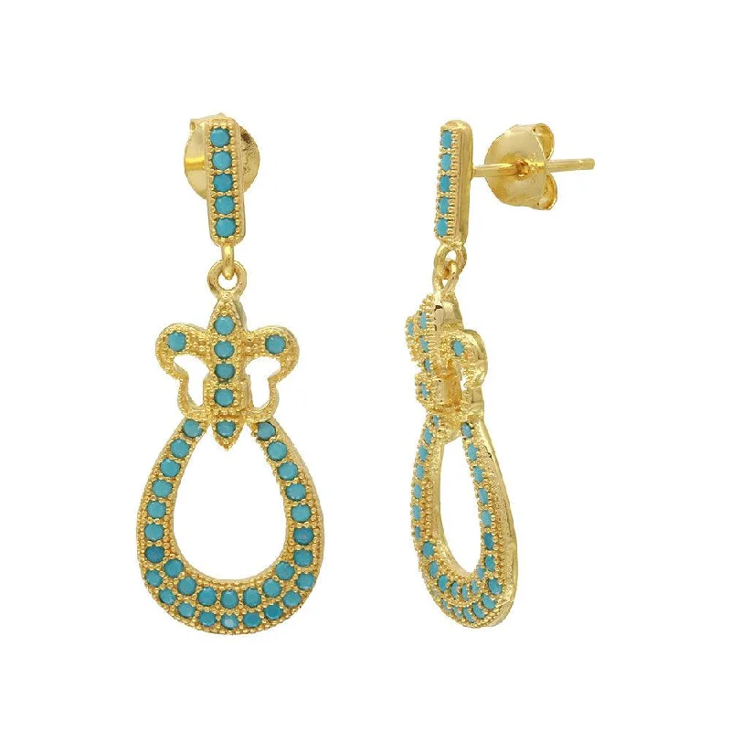 ladies-party-earrings-Gold Plated 925 Sterling Silver Dangling  Filigree Turquoise Stone Earrings - BGE00506GP