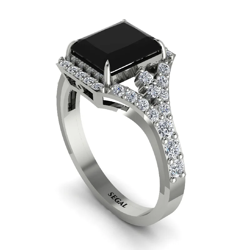 engagement-asscher-cut-sapphire-ring-Radiant Cut Black Diamond 14K Halo Engagement Ring - Cassidy No. 9