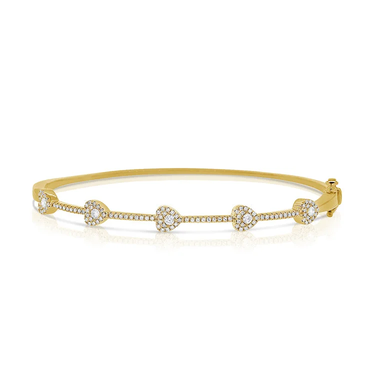 Ladies bracelets futuristic designs -Charming 14K Gold Diamond Hearts Bangle Bracelet