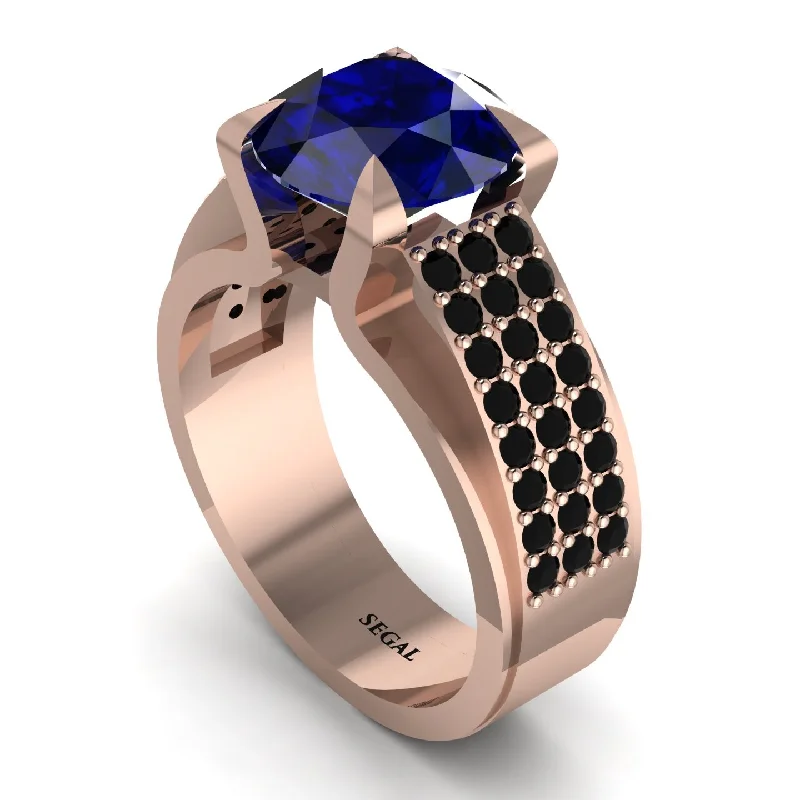 engagement-luxury-gold-ring-Round Cut Sapphire 14K Gold Pave Engagement Ring - Saylor No. 44