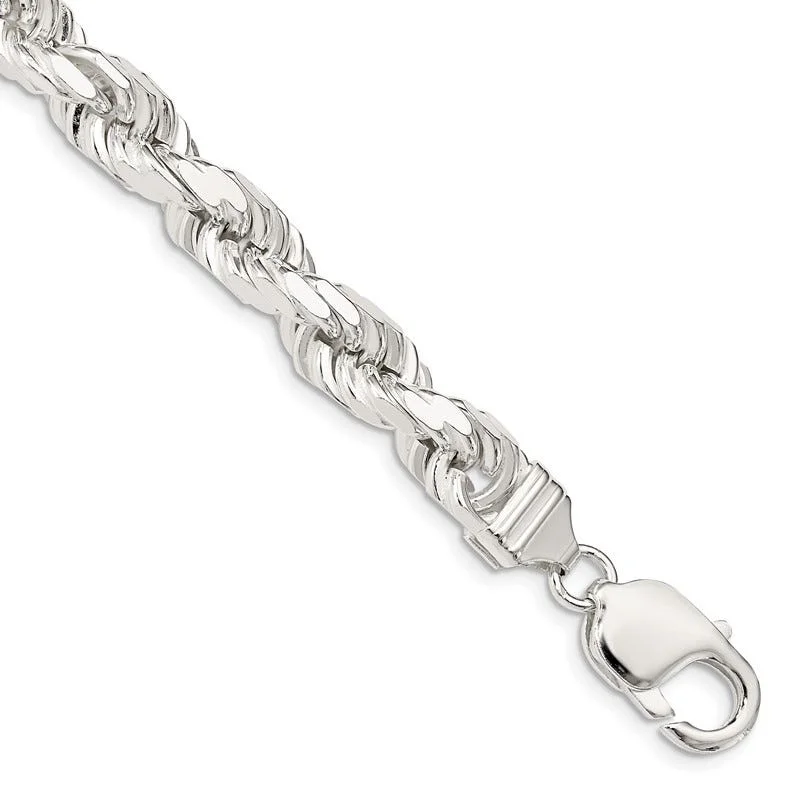 Ladies bracelets for game nights -Sterling Silver 8mm Diamond-cut Rope Chain Bracelet