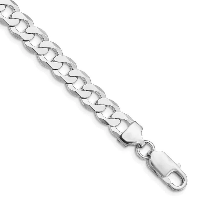 Ladies bracelets funky bangles -Sterling Silver Rhodium-plated 8mm Flat Curb Chain Bracelet