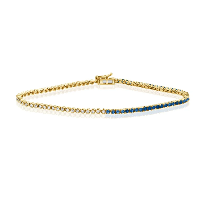 Ladies bracelets chic cuffs -Classic 14K Gold Sapphire and Diamond Tennis Bracelet