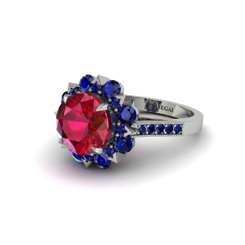 engagement-handmade-gold-ring-Ruby Halo Sunburst Engagement Ring - Winter No. 72