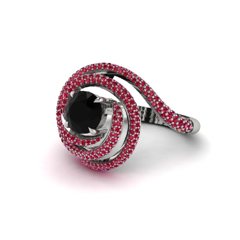 engagement-bridal-ruby-ring-Black Diamond Double Halo Swirling Engagement Ring - Serena No. 54