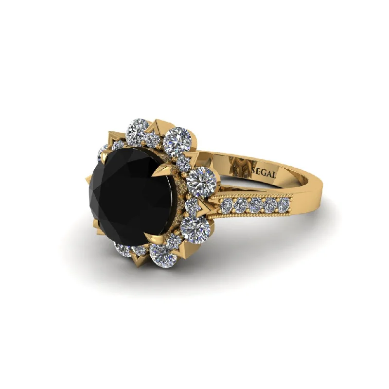 engagement-platinum-halo-ring-Black Diamond Halo Sunburst Engagement Ring - Winter No. 7