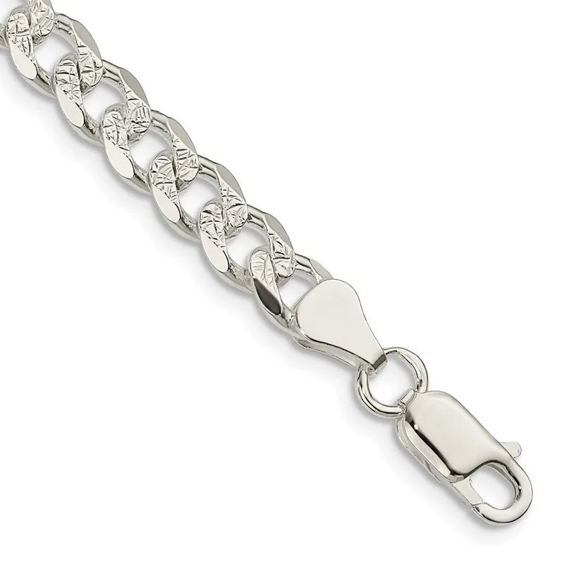 Ladies bracelets for singers -Sterling Silver 7mm Pave Curb Chain Bracelet