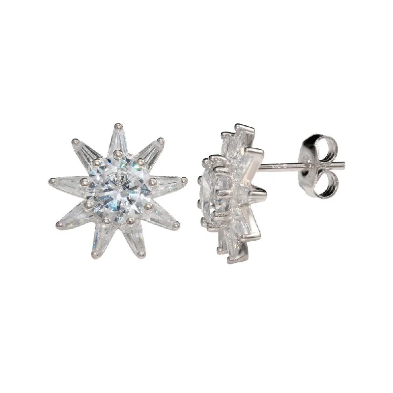 ladies-affordable-hoop-earrings-Rhodium Plated 925 Sterling Silver CZ Sun Stud Earrings - STE01149RH