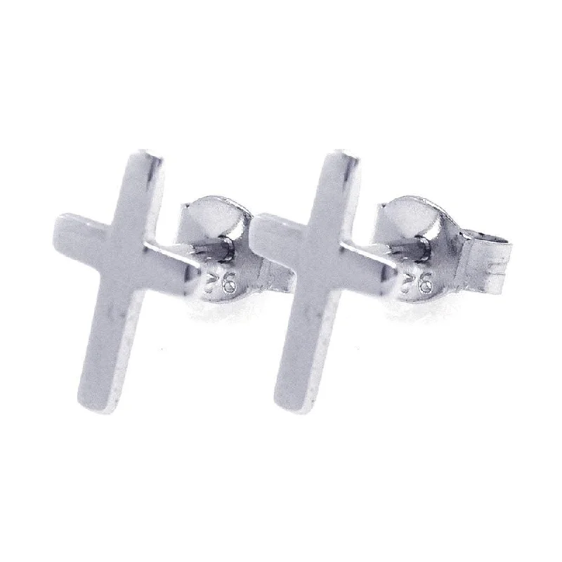 ladies-star-silver-earrings-Silver 925 Rhodium Plated Cross Stud Earrings - STE00750