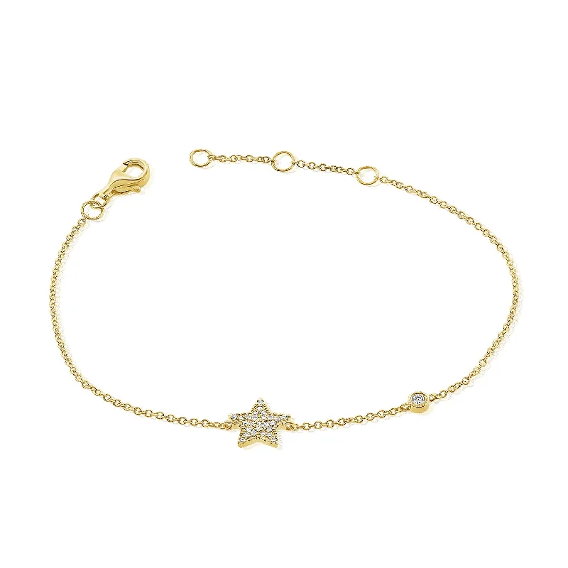 Ladies bracelets with feather charms -14K Gold Diamond Star Bracelet