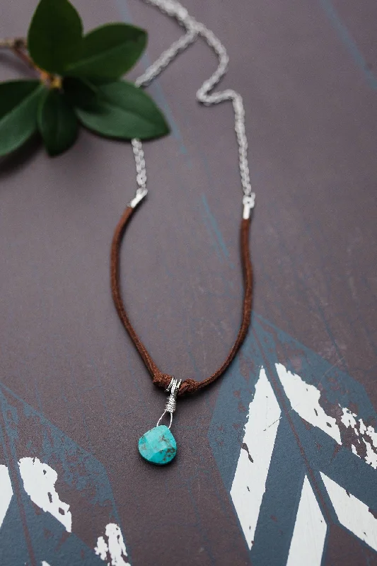 ladies-trendy-rose-gold-necklace-Wrapped Turquoise Mixed Media Necklace