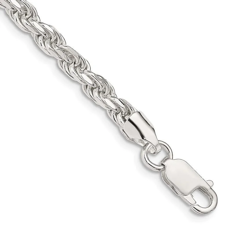 Ladies bracelets for conventions -Sterling Silver 4.75mm Diamond-cut Rope Chain Bracelet