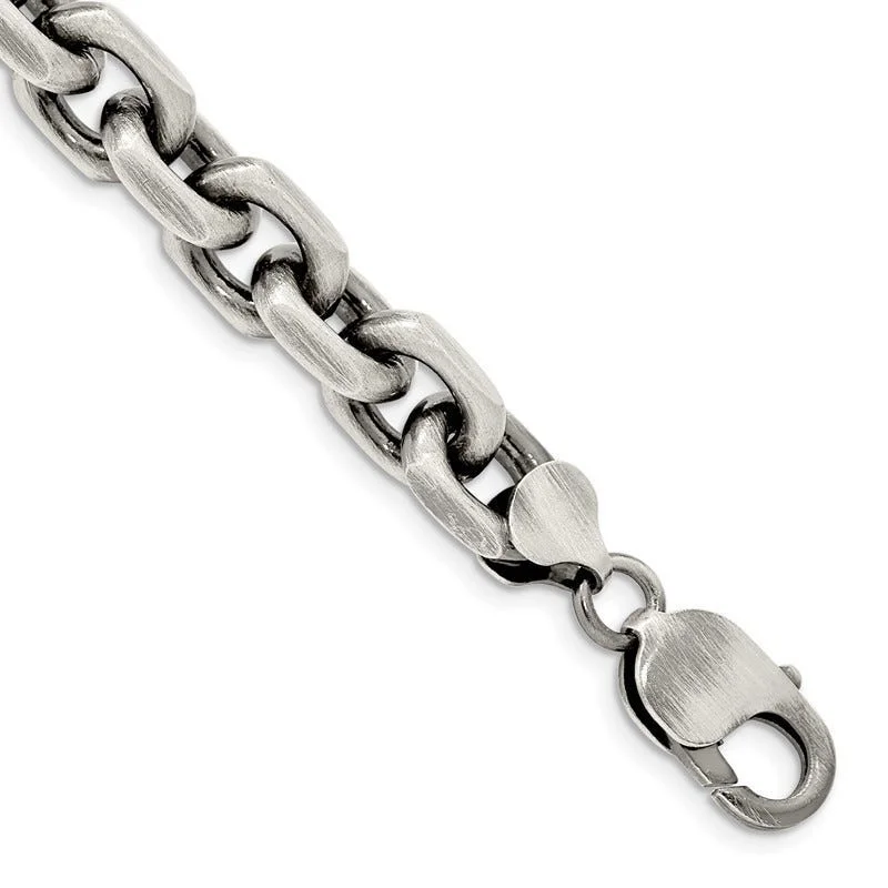 Ladies bracelets with elephant charms -Sterling Silver Antiqued 8.6mm D/C Elongated Open Link Chain Bracelet