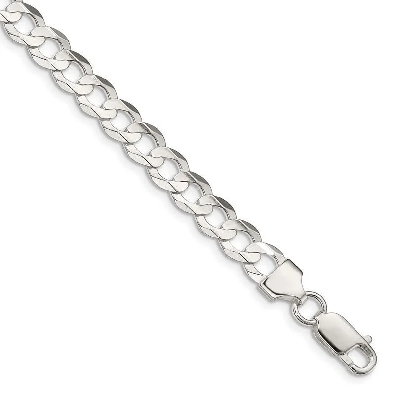 Ladies bracelets with zircon -Sterling Silver 6.75mm Concave Beveled Curb Chain Bracelet