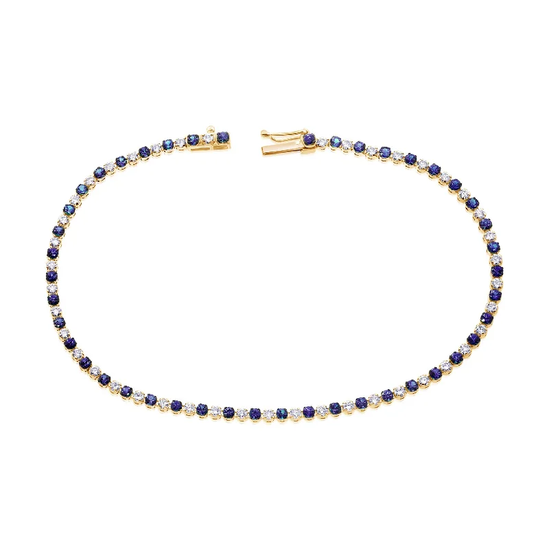 Ladies bracelets with horse charms -Elegant 14K Gold Sapphire and Diamond Tennis Bracelet