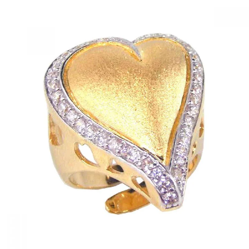 ladies ring cyber monday exclusive-Clearance-Silver 925 Gold Plated Clear CZ Heart Ring - STR00373