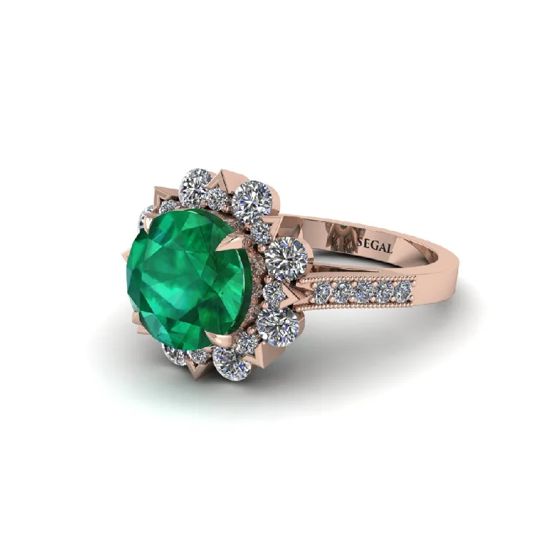 engagement-gold-promise-ring-Emerald Halo Sunburst Engagement Ring - Winter No. 5