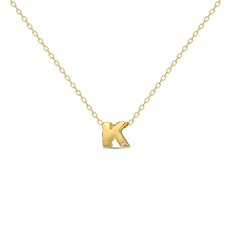 ladies-crystal-heart-necklace-Diamond Letter Necklace "K" - 18 karat gold vermeil on sterling silver, diamond 0.01 carat