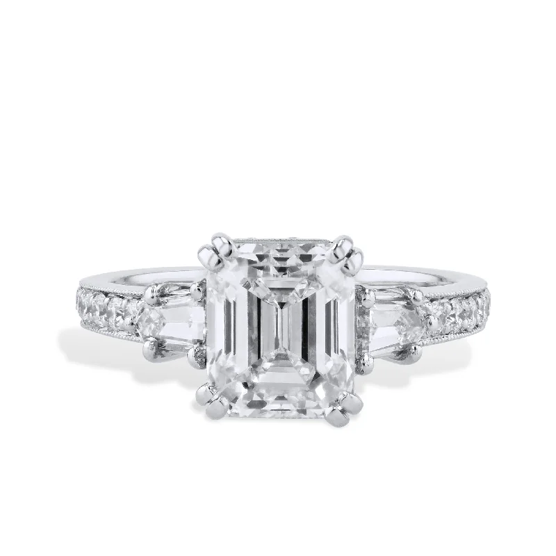 engagement-handmade-platinum-ring-3.02 Carat Emerald Cut Diamond Platinum Engagement Ring