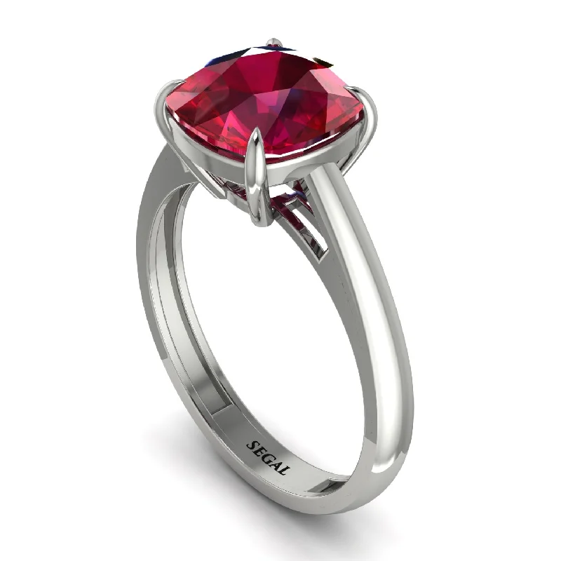 engagement-gold-classic-ring-Cushion Cut Ruby Solitaire Engagement Ring - Royalty No. 12