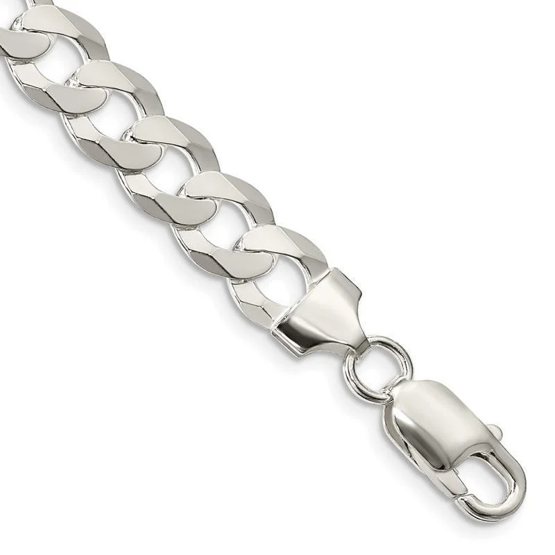 Ladies bracelets edgy bangles -Sterling Silver 8.5mm Flat Curb Chain Bracelet