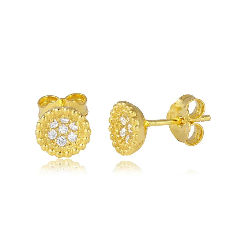 ladies-gemstone-gold-earrings-Silver 925 Gold Plated CZ Encrusted Bowl Shape Stud Earrings - ARE00008GP