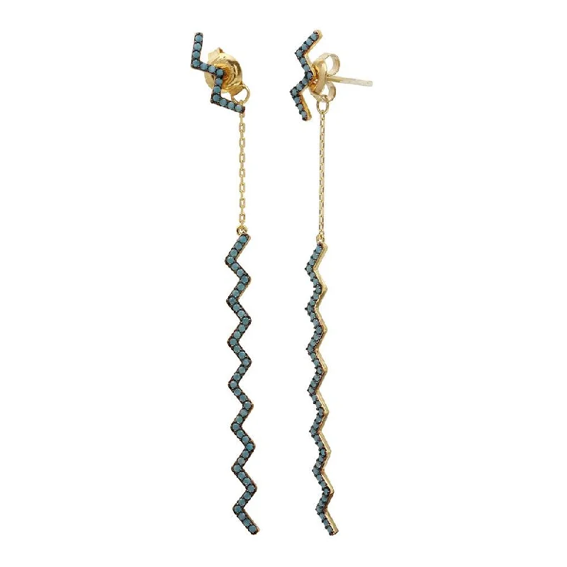 ladies-dangle-pearl-earrings-Gold Plated 925 Sterling Silver Zig Zag Drop Earrings with Turquoise Stones - GME00091GB