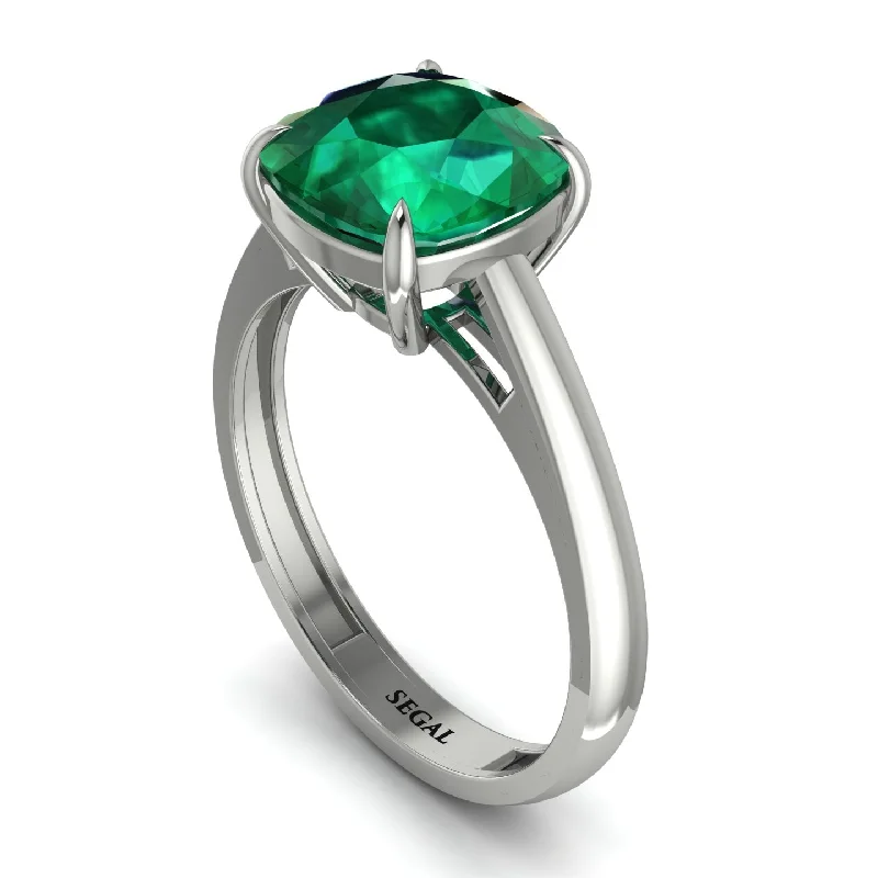 engagement-classic-sapphire-ring-Cushion Cut Emerald Solitaire Engagement Ring - Royalty No. 6