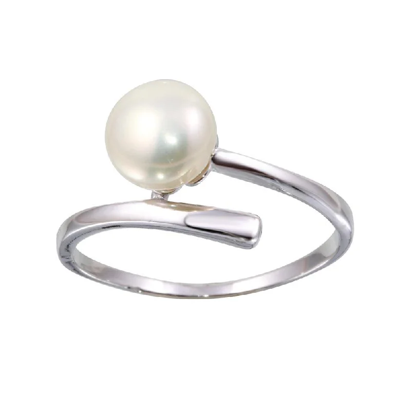 ladies ring earthy tiger’s eye-Rhodium Plated 925 Sterling Silver Fresh Water Pearl Center Ring - BGR01143