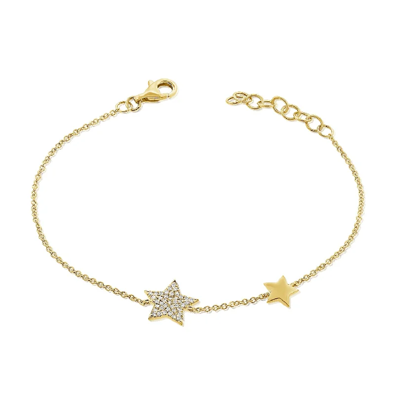 Ladies bracelets handwoven details -14K Gold Double Star Bracelet with Diamonds