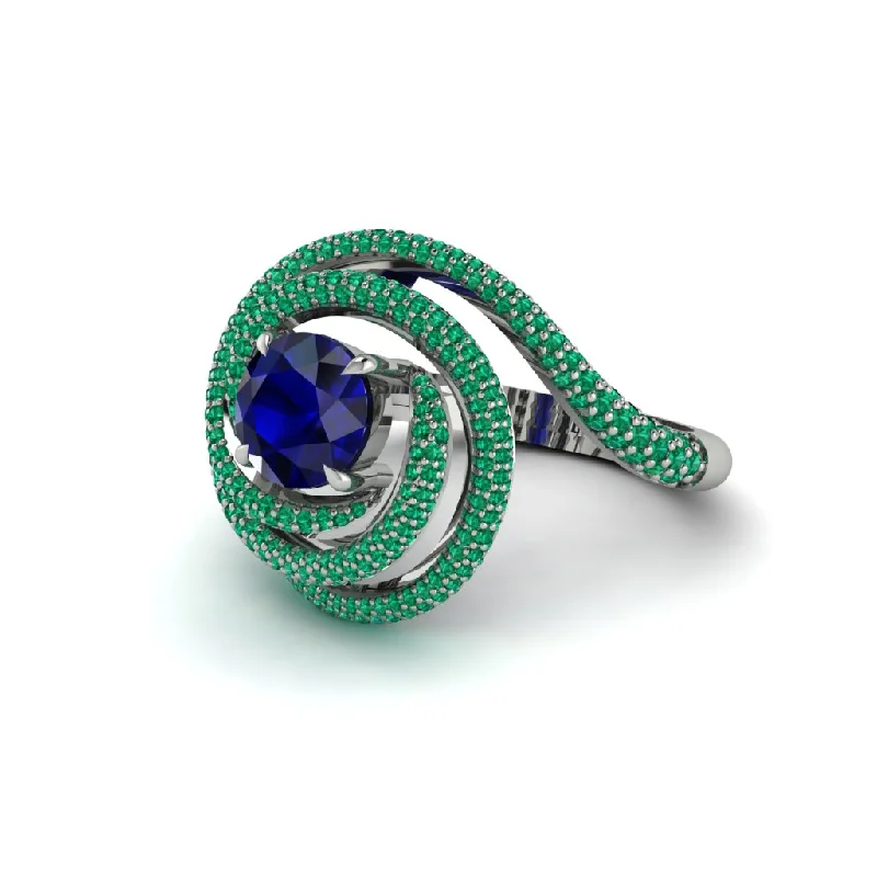 engagement-bridal-silver-ring-Sapphire Double Halo Swirling Engagement Ring - Serena No. 30