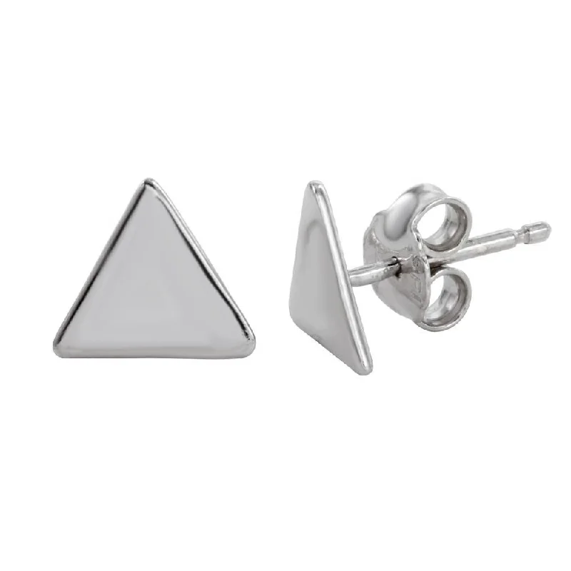 ladies-gemstone-drop-earrings-Rhodium Plated 925 Sterling Silver Flat Triangle Stud Earrings - SOE00008