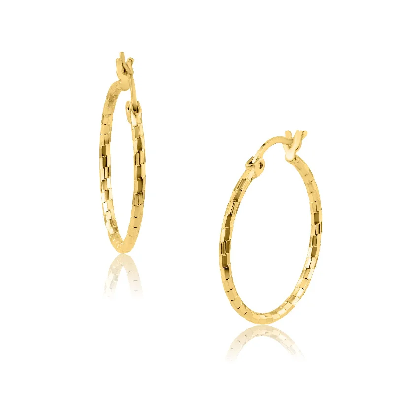 ladies-statement-gold-earrings-14E00157. - 14 Karat Yellow Gold Diamond Cut Hoop Earring