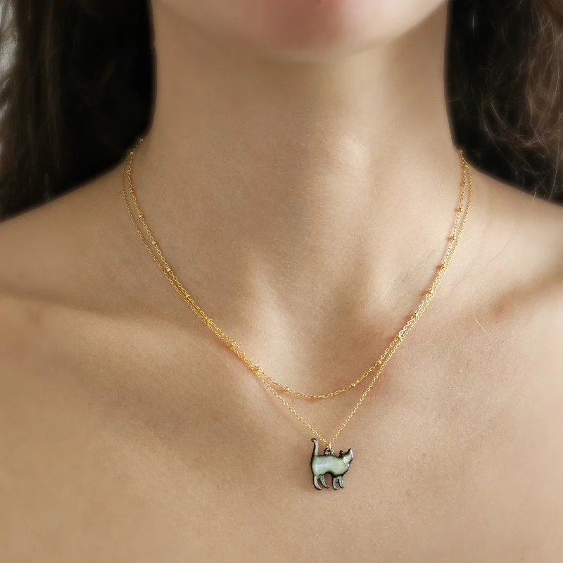 ladies-beaded-rose-gold-necklace-Little Cat Necklace