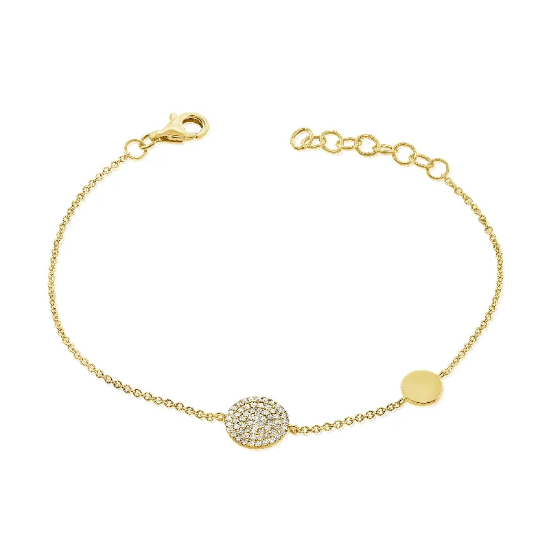 Ladies bracelets with flowers -Diamond Circle Disc Bracelet in 14K Gold