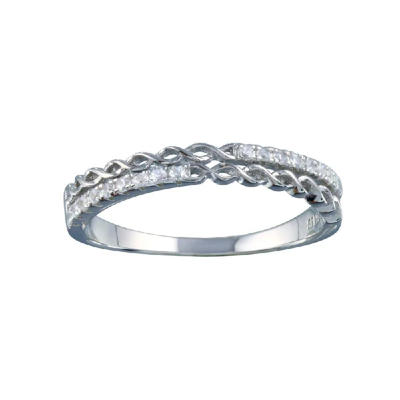 ladies ring name engraved band-Rhodium Plated 925 Sterling Silver Micro Eternity CZ Ring - STR01124