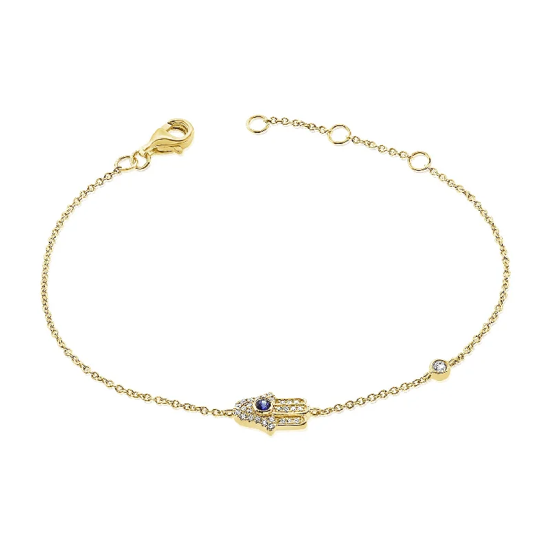 Ladies bracelets for hikers -14K Gold Evil Eye & Hamsa Bracelet with Diamonds